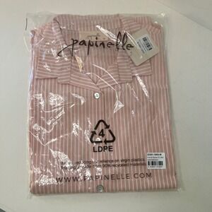 Womens Papinelle French Boxer PJ Set Pink White Stripe M NIP Short Sleeve